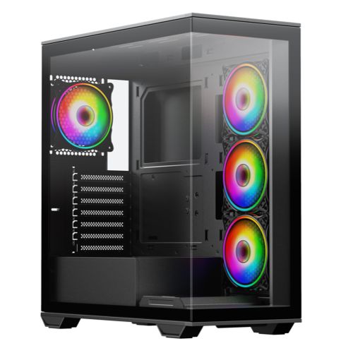 Vida Solus Black ARGB Gaming Case w/ Glass Side & Front, ATX, 4x ARGB PWM Fans, 6-Port ARGB Hub, USB-C