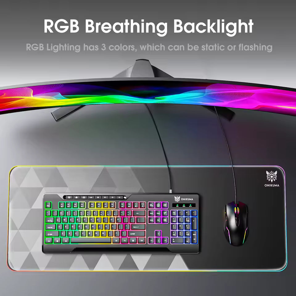 ONIKUMA G32 Wired Gaming Keyboard with RGB Backlit Matte Key Caps