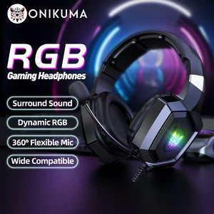 ONIKUMA K8 Wired RGB Gaming Headset with Surround Sound