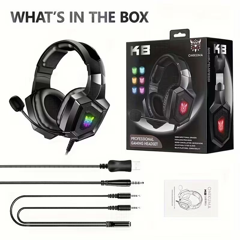 ONIKUMA K8 Wired RGB Gaming Headset with Surround Sound